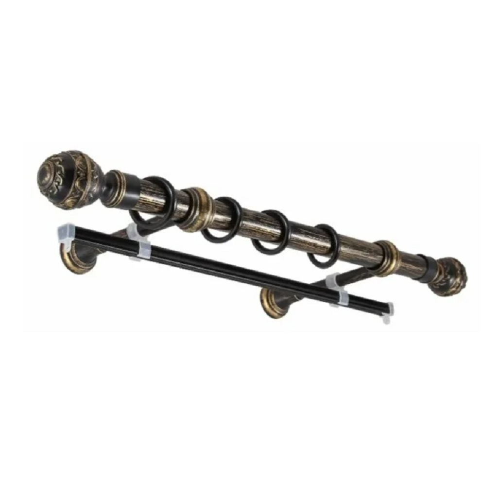 Карниз двухрядный круглый Венеция, Черненое золото, 3 м, настенный, металл, крепеж, крючки