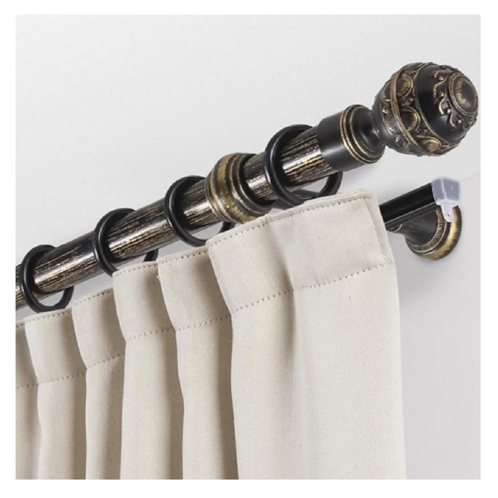 Карниз двухрядный круглый Венеция, Черненое золото, 3 м, настенный, металл, крепеж, крючки