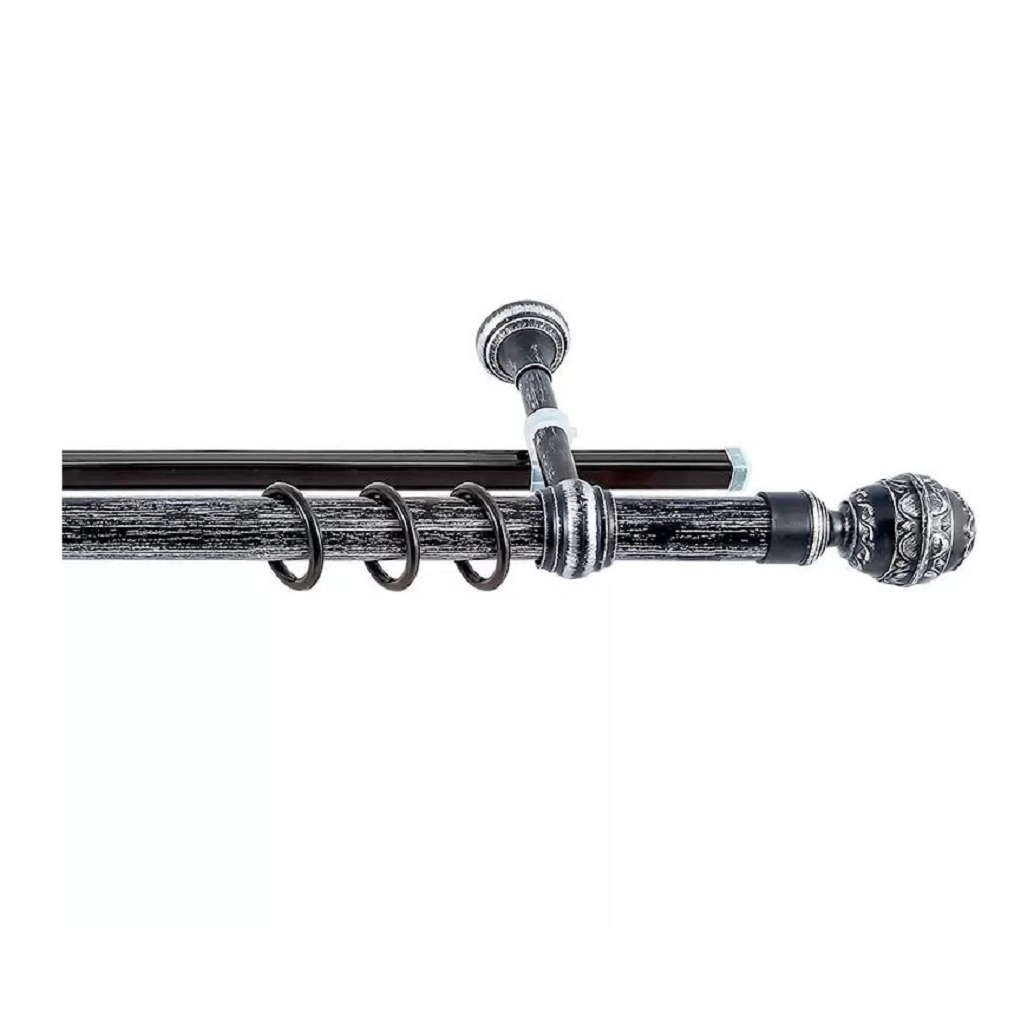 Карниз двухрядный круглый Венеция, Черненое серебро, 1.6 м, настенный, металл, крепеж, крючки