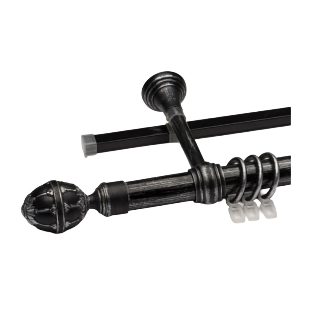 Карниз двухрядный круглый Венеция, Черненое серебро, 2.4 м, настенный, металл, крепеж, крючки