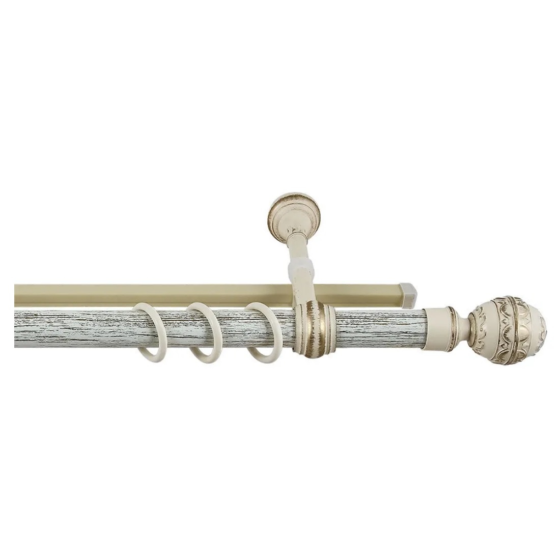 Карниз двухрядный круглый Венеция, Чайное золото, 3 м, настенный, металл, крепеж, крючки