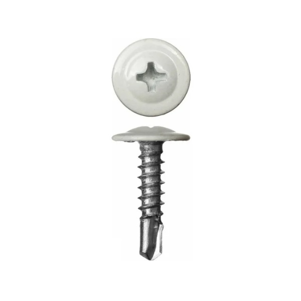 Саморез Жесть с прессшайбой сверло 4.2х41 мм, белый RAL9003, 8 шт УТ-00010195