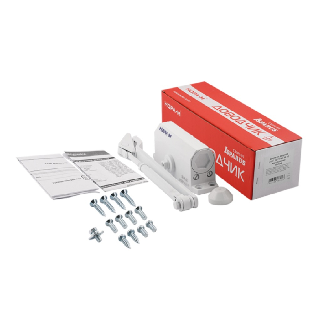 Доводчик дверной НОРА-М 410 F Isparus, с фиксацией, морозостойкий, от 15 до 60 кг, белый