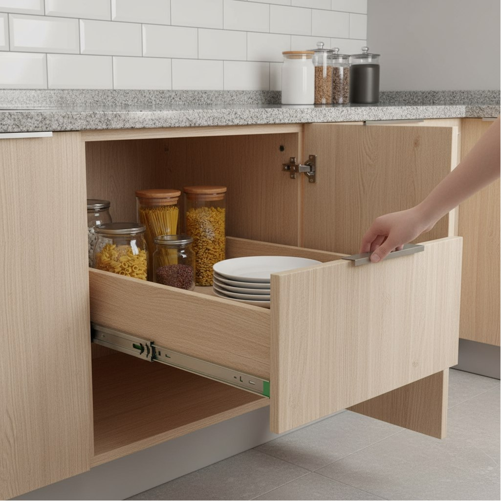 Направляющие для ящиков, шариковые, с доводчиком, длина 350 мм, высота 45 мм