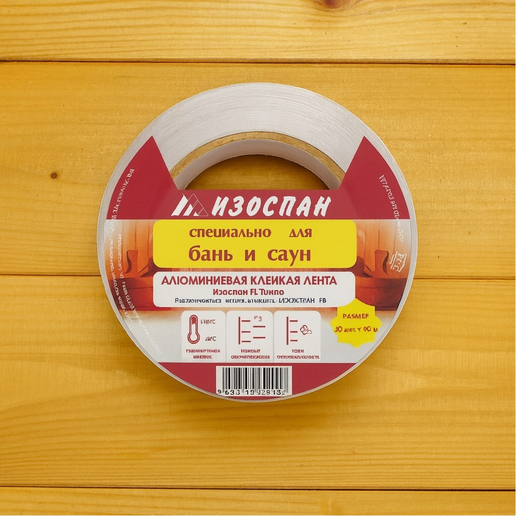 Лента алюминиевая Изоспан FL Termo, клейкая, специально для бань и саун, 40 м.п.