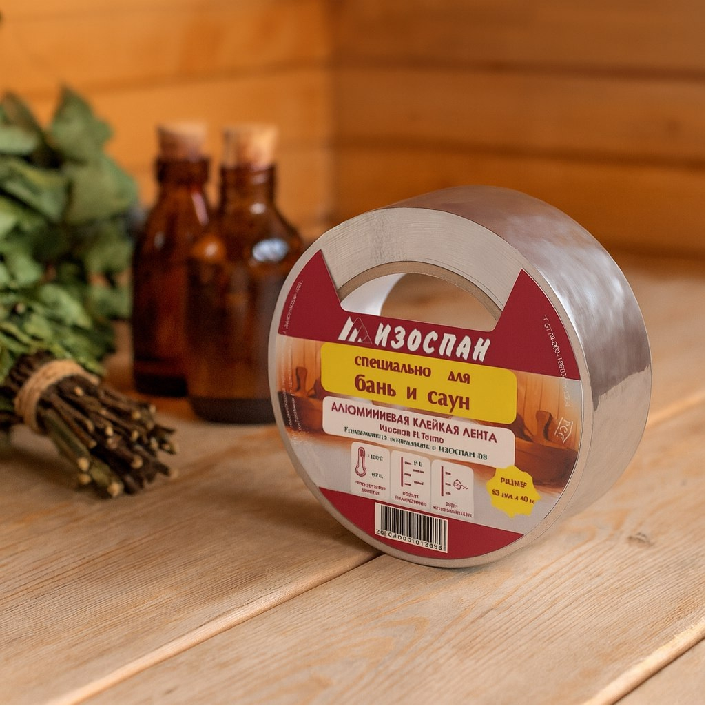 Лента алюминиевая Изоспан FL Termo, клейкая, специально для бань и саун, 40 м.п.