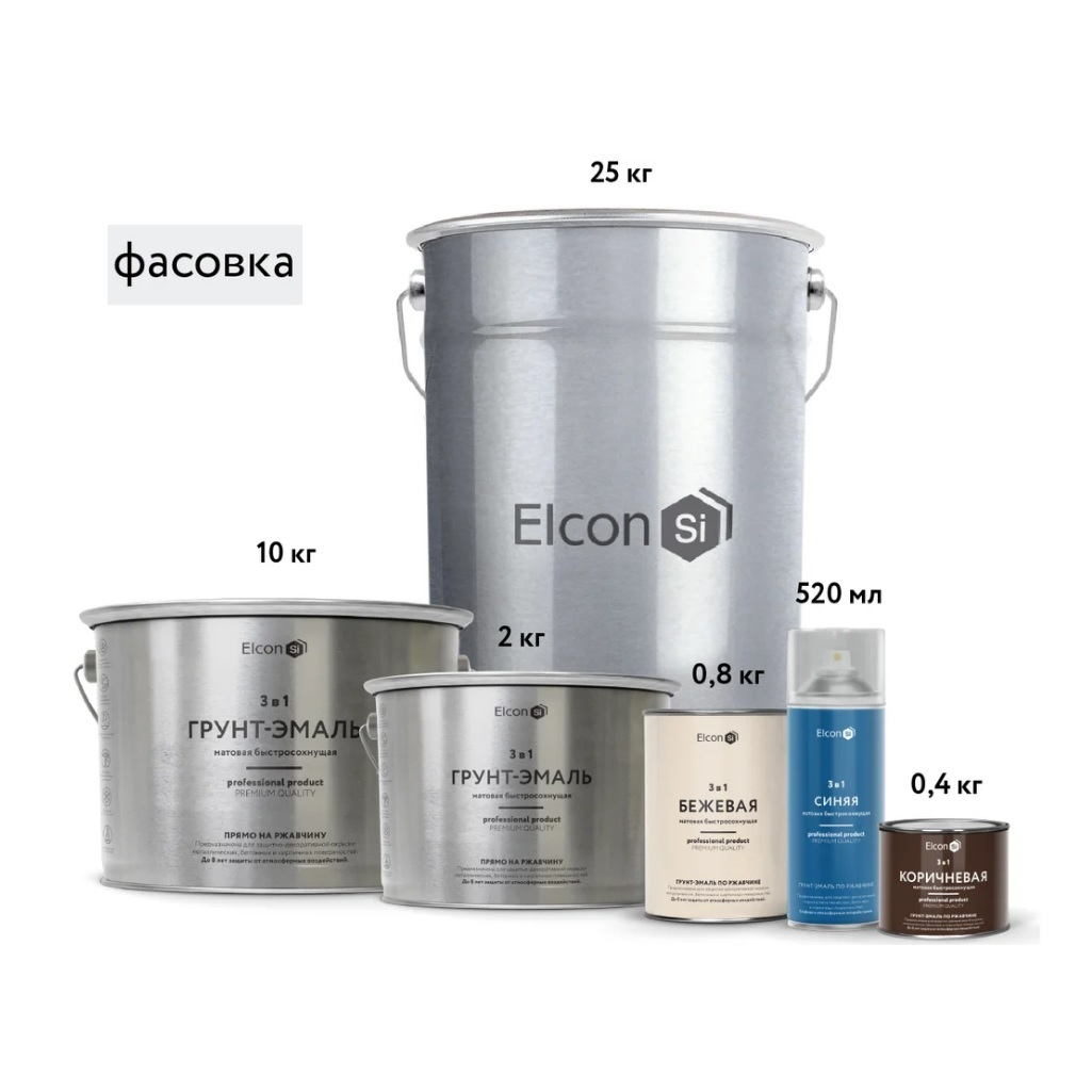 Грунт-эмаль Elcon 3 в 1, аэрозоль, для металла, по ржавчине, матовая, серая, 520 мл