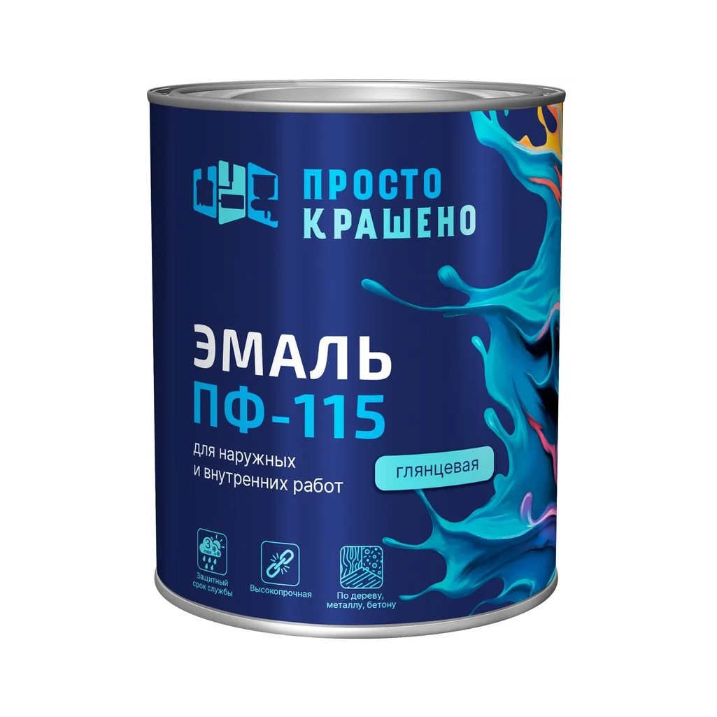 Эмаль алкидная Простокрашено ПФ-115 81291, универсальная, глянцевая, васильковая, 0.8 кг