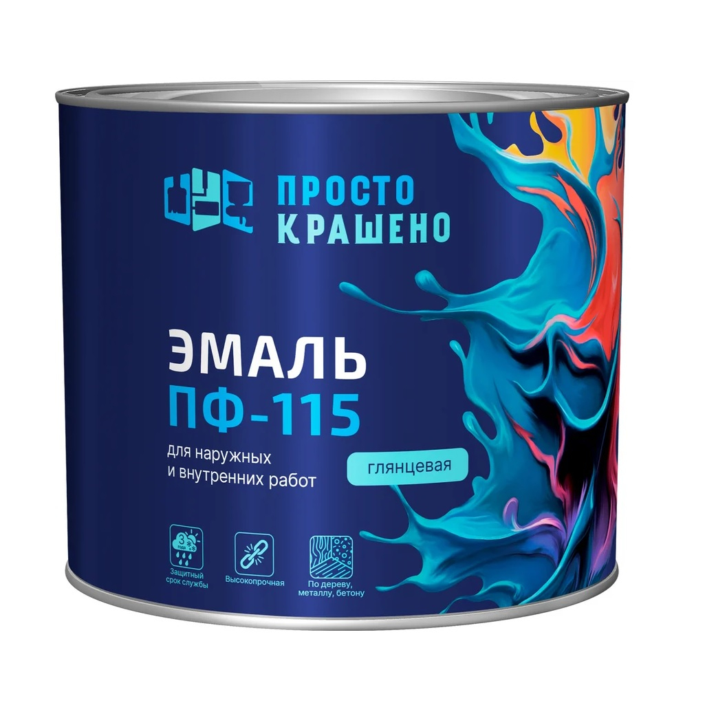 Эмаль алкидная Простокрашено ПФ-115 85177, универсальная, глянцевая, серая, 1.8 кг