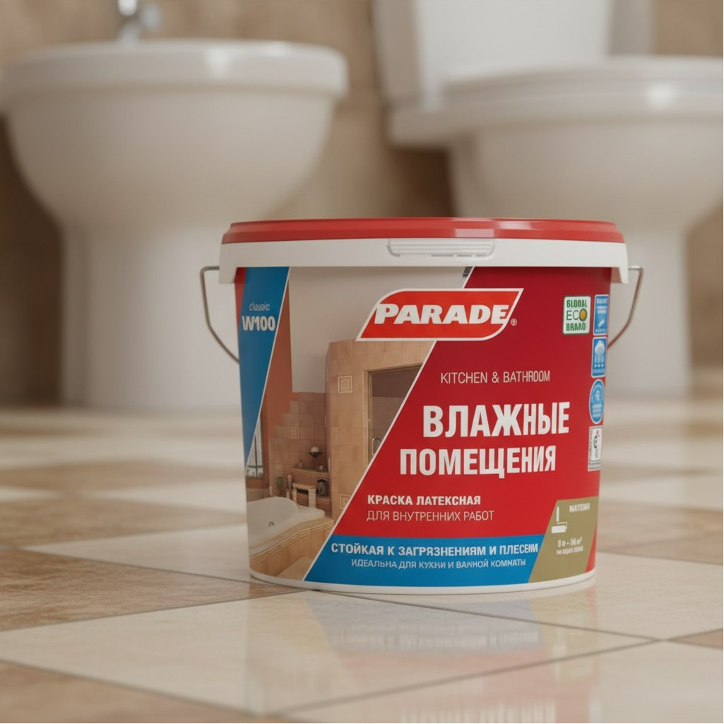 Краска латексная Parade Влажные помещения W100, для внутренних работ, База А, белая, 5 л