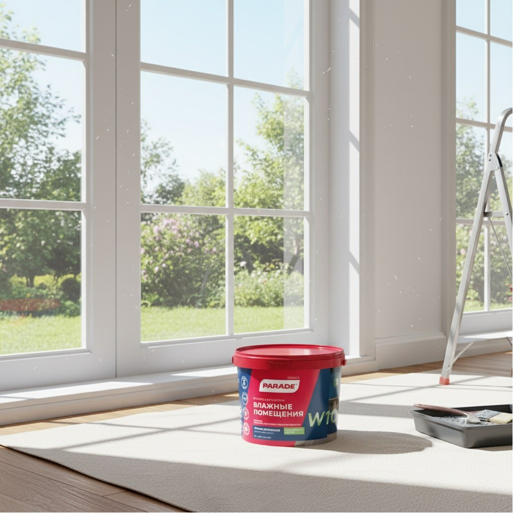 Краска латексная Parade Влажные помещения W100, для внутренних работ, База А, белая, 9 л