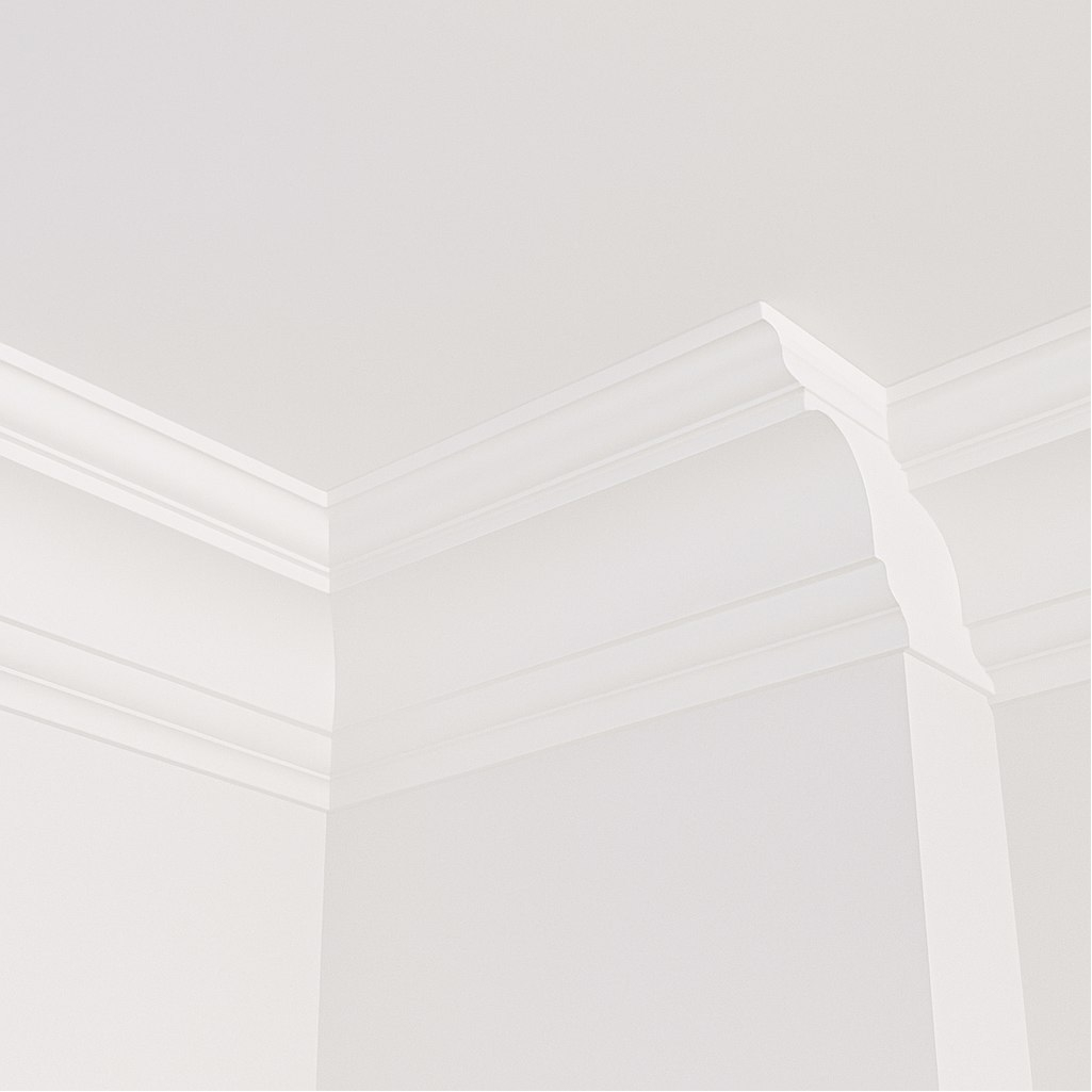 Плинтус потолочный Де Багет П 01, полистирол, белый, 110х110х2000 мм