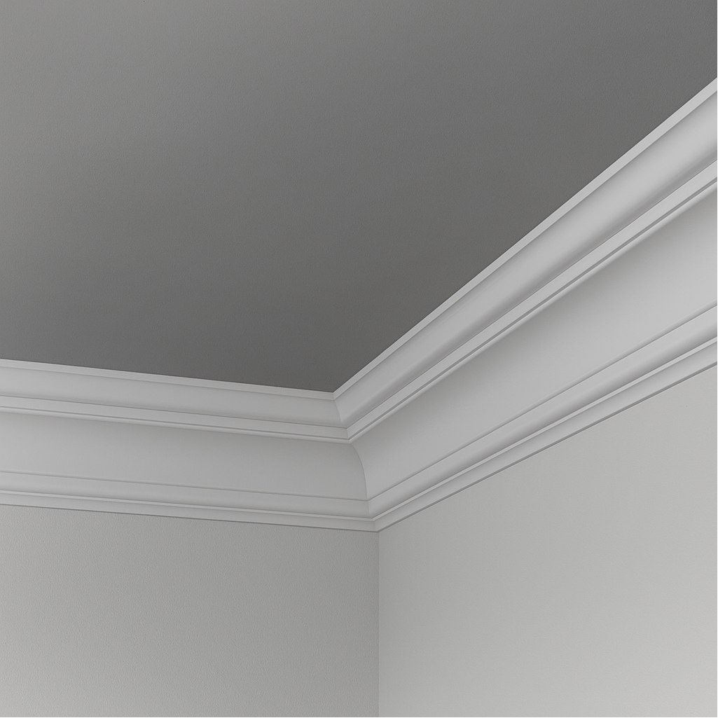 Плинтус потолочный Де Багет П 01, полистирол, белый, 110х110х2000 мм