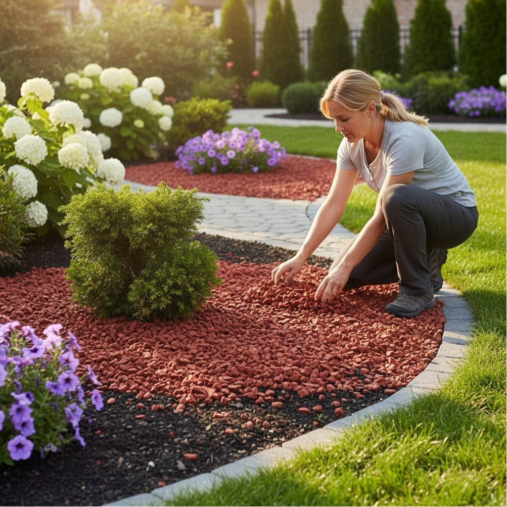 Крошка мраморная, толщина слоя 3 см, декоративная, окрашенная, красная, 10 кг