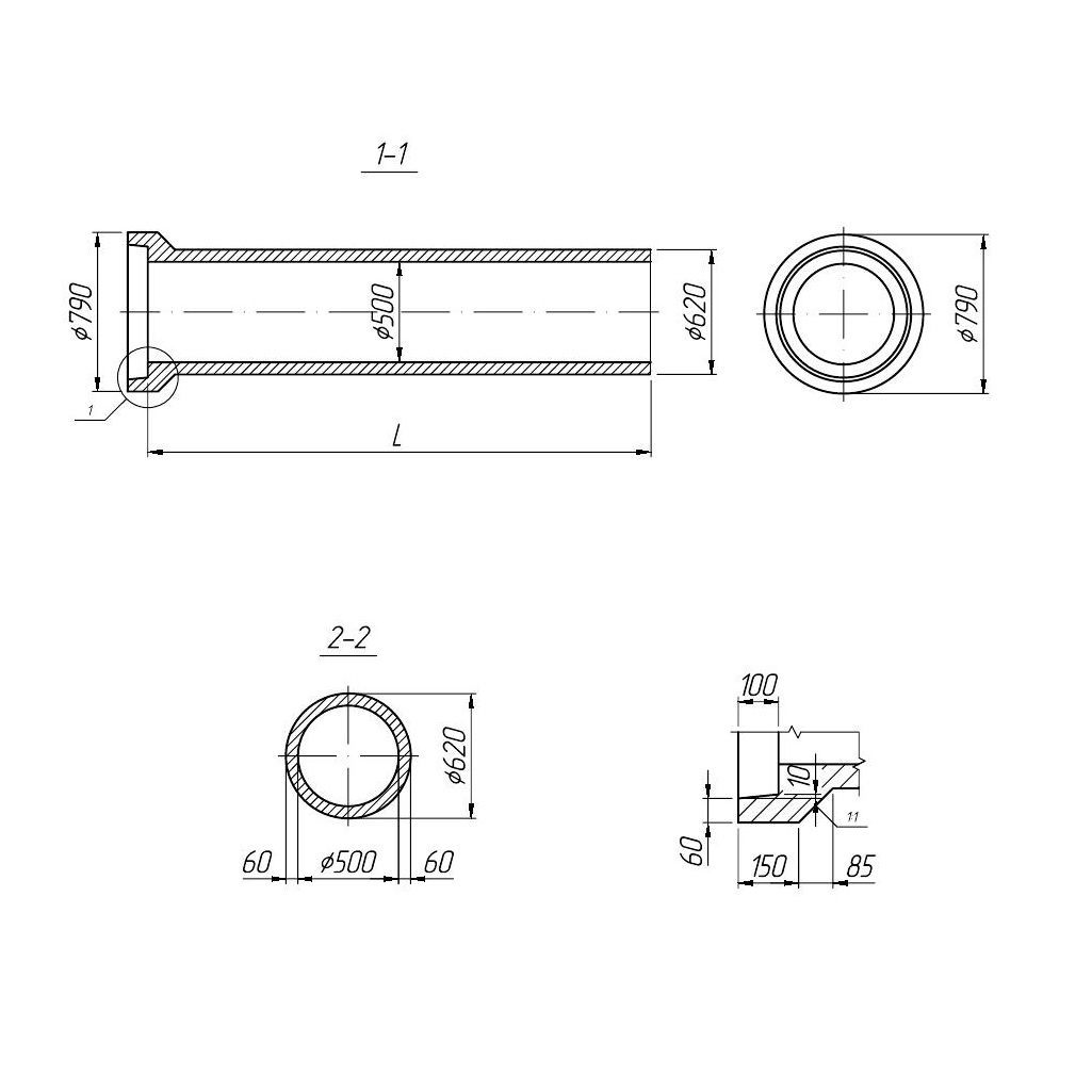 Труба железобетонная Т 50-25-3, 500х2500 мм, безнапорная, раструбная, устойчивая к коррозии