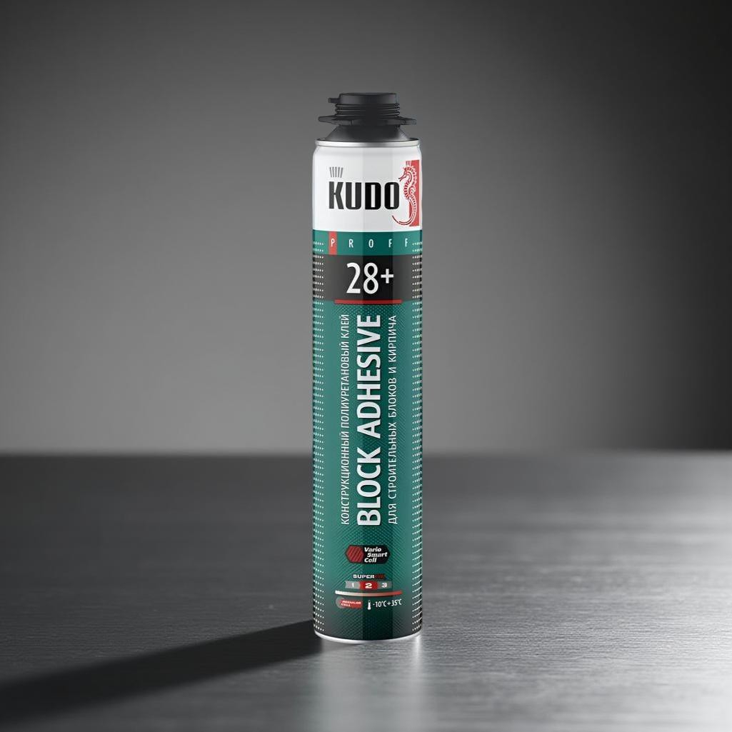 Клей-пена монтажная Kudo Proff 28+ Block Adhesive 206864, профессиональная, всесезонная, 1000 мл