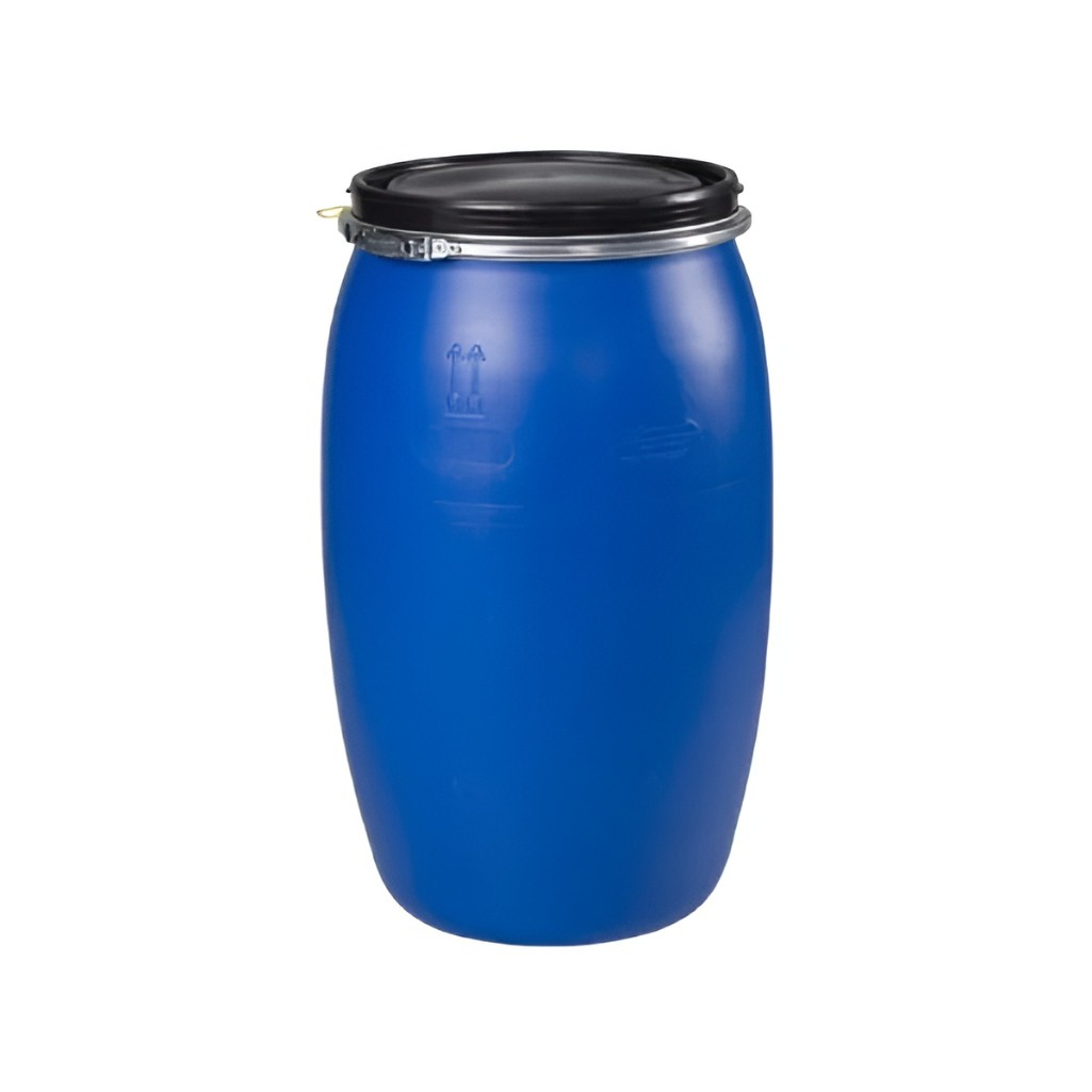 Бочка 170 литров, вымытая, полиэтиленовая, с крышкой на железном обруче, синяя