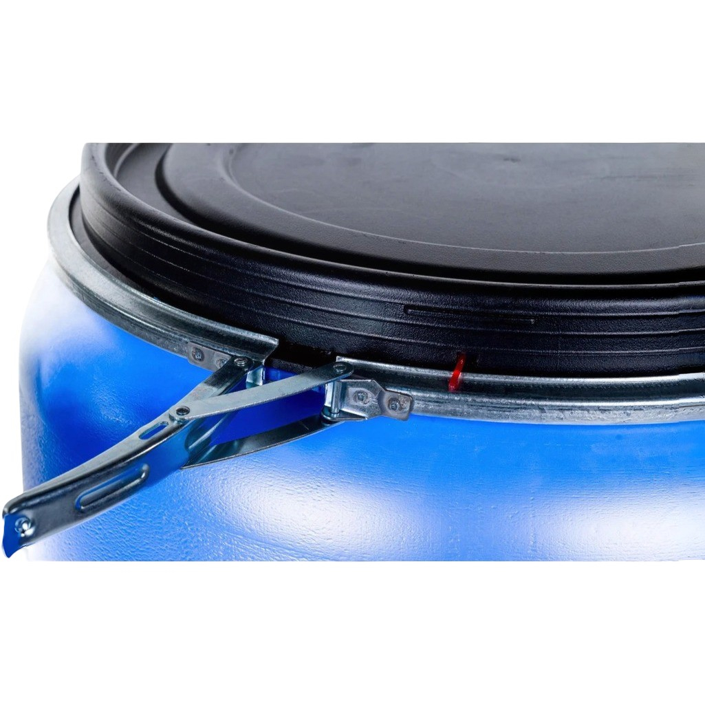 Бочка 220 литров, для воды, пищевая, полиэтиленовая, с крышкой на железном обруче, синяя