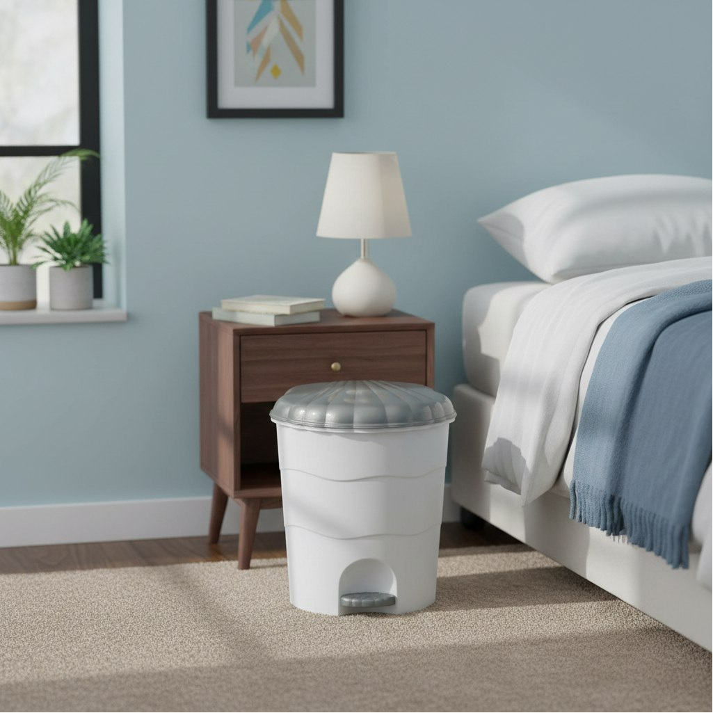 Ведро для мусора Violet, с педалью, округлое, бело-серое, объем 32 л