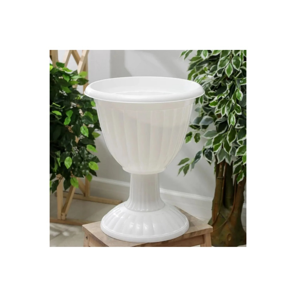Вазон для цветов Альтернатива Жасмин, на высокой ножке, 18 л, диаметр 418 мм, белый, М1392