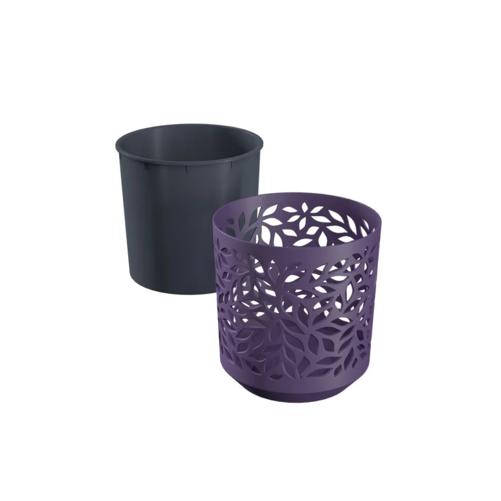 Кашпо BMC Leaves Cлива Антрацит, диаметр 16 см, высота 17 см, объем 2.5 л