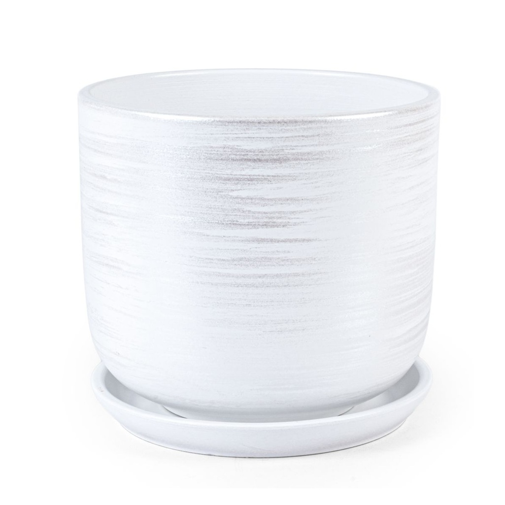 Горшок для цветов Галактика №3 с поддоном, керамика, белый, 13.5х15 см, 1.6 л