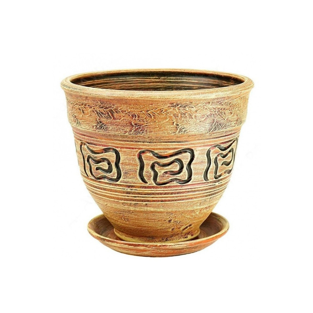 Горшок для цветов Меандр с поддоном, керамика, бежевый, 32х40 см, 30 л