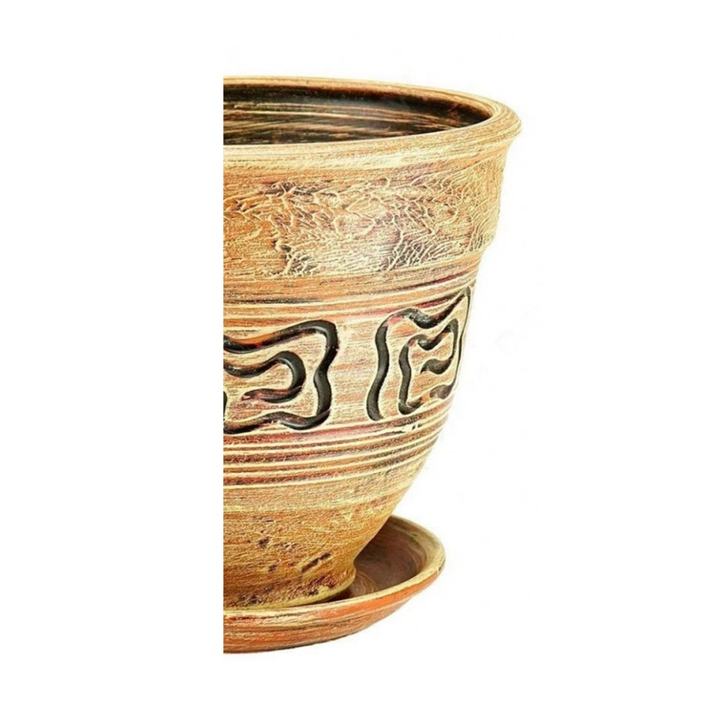 Горшок для цветов Меандр с поддоном, керамика, бежевый, 32х40 см, 30 л