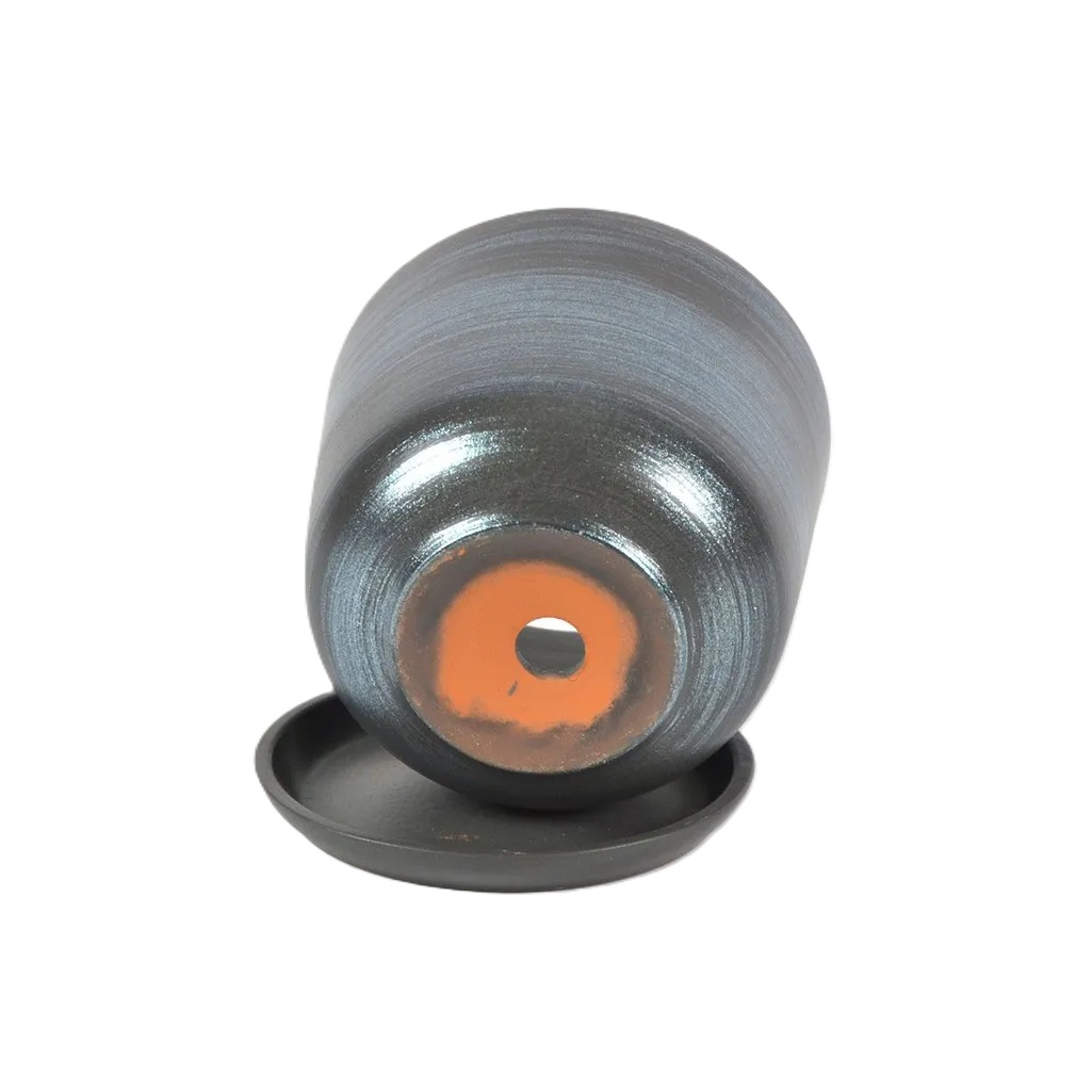 Горшок для цветов Галактика №3 с поддоном, керамика, графит, 13.5х15 см, 1.6 л