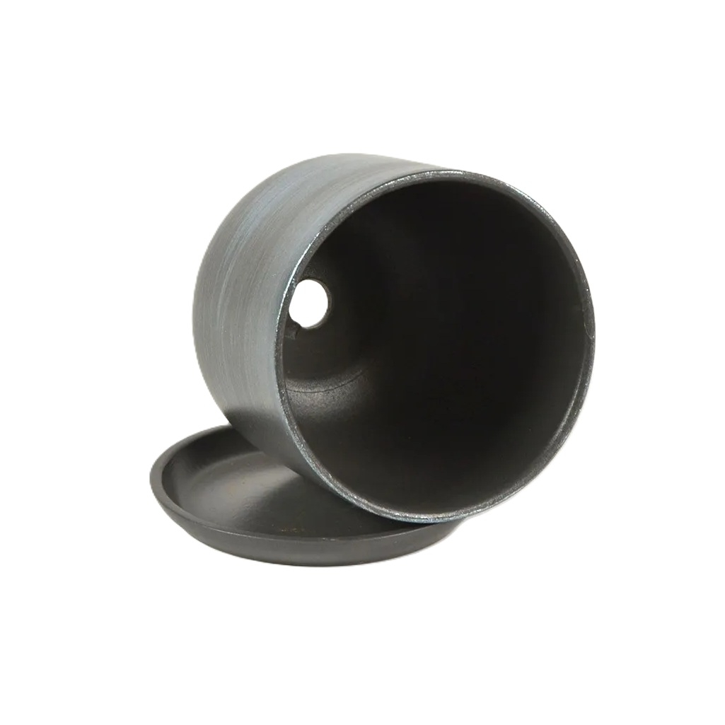 Горшок для цветов Галактика №3 с поддоном, керамика, графит, 13.5х15 см, 1.6 л