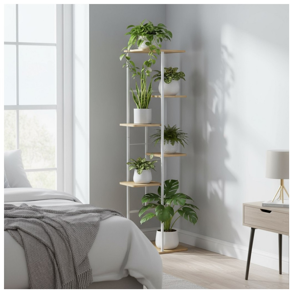 Подставка для цветов Greengo 10747754, 7 полок, напольная, металл, МДФ, белая, 23х36х120 см