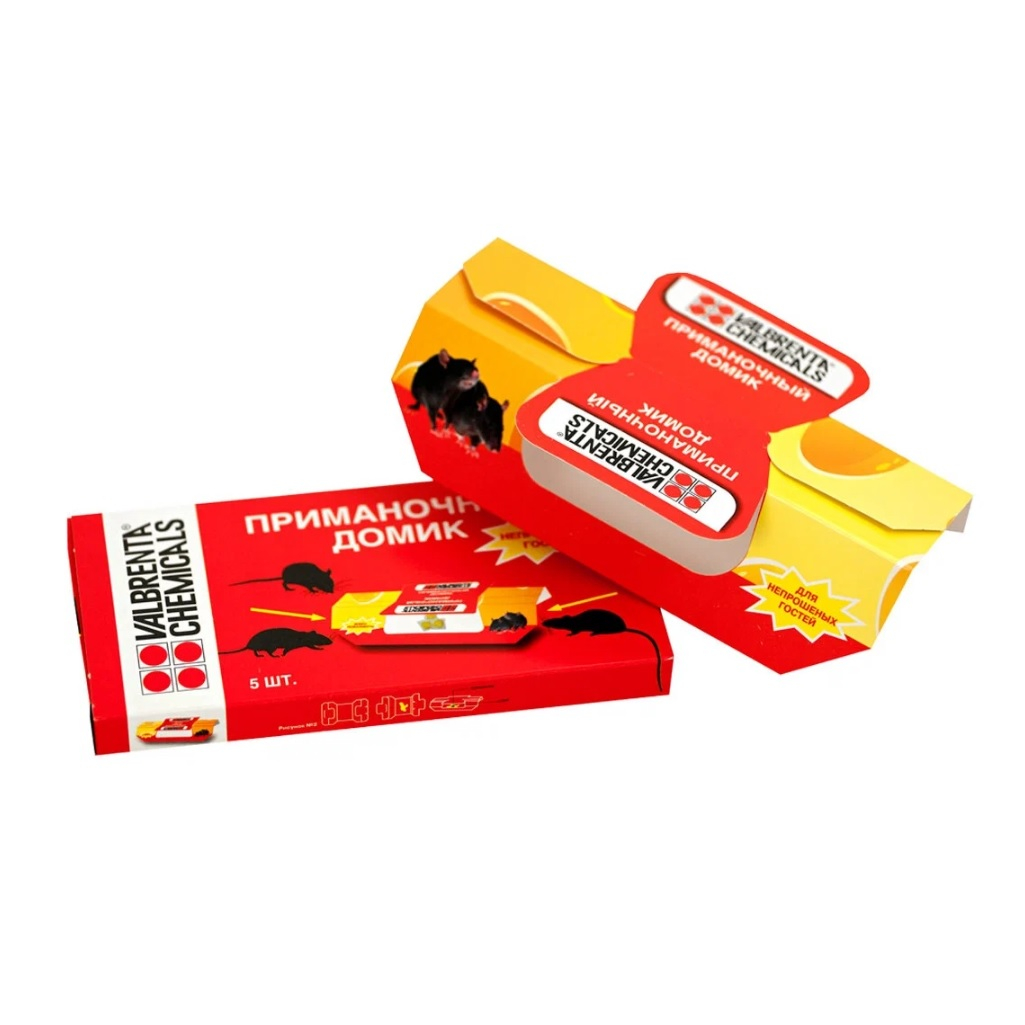Ловушка клеевая для мышей Valbrenta Chemicals Приманочный домик, в упаковке 5 штук