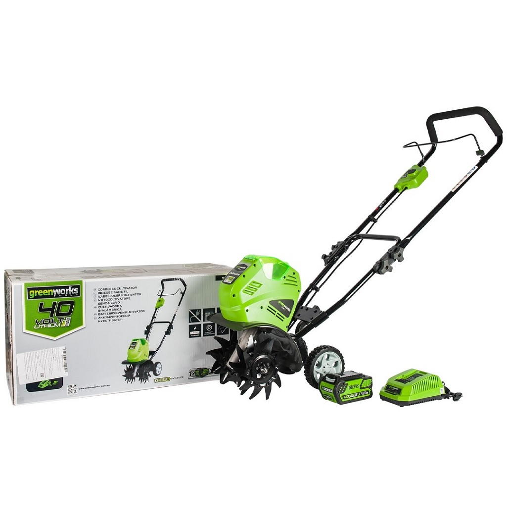 Мотокультиватор аккумуляторный Greenworks G40TLK4, 40В, 1 акк. х 4,0 Ah+з.у