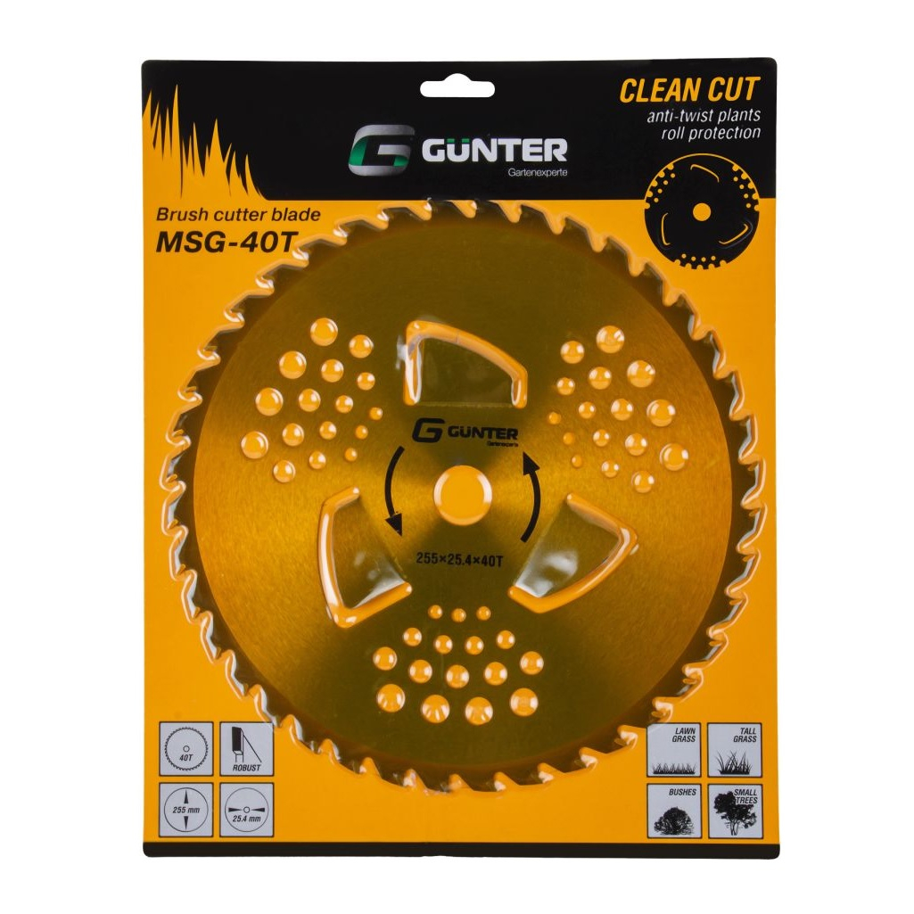 Нож для мотокосы Gunter GUX6010-4, 40 твердосплавных зубьев, 255х1.3х25.4 мм, антинамотка