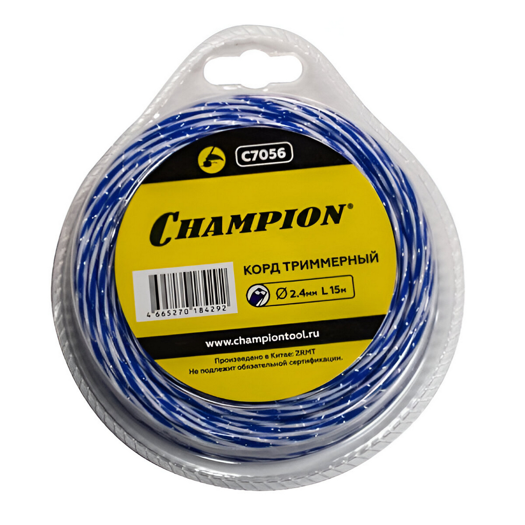 Леска для триммера Champion С7056, диаметр 2.4 мм, длина 15 метров, витой квадрат