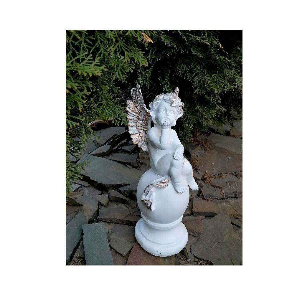 Фигура садовая декоративная Ангел-мальчик на шаре FG-12464, полистоун, 33 см