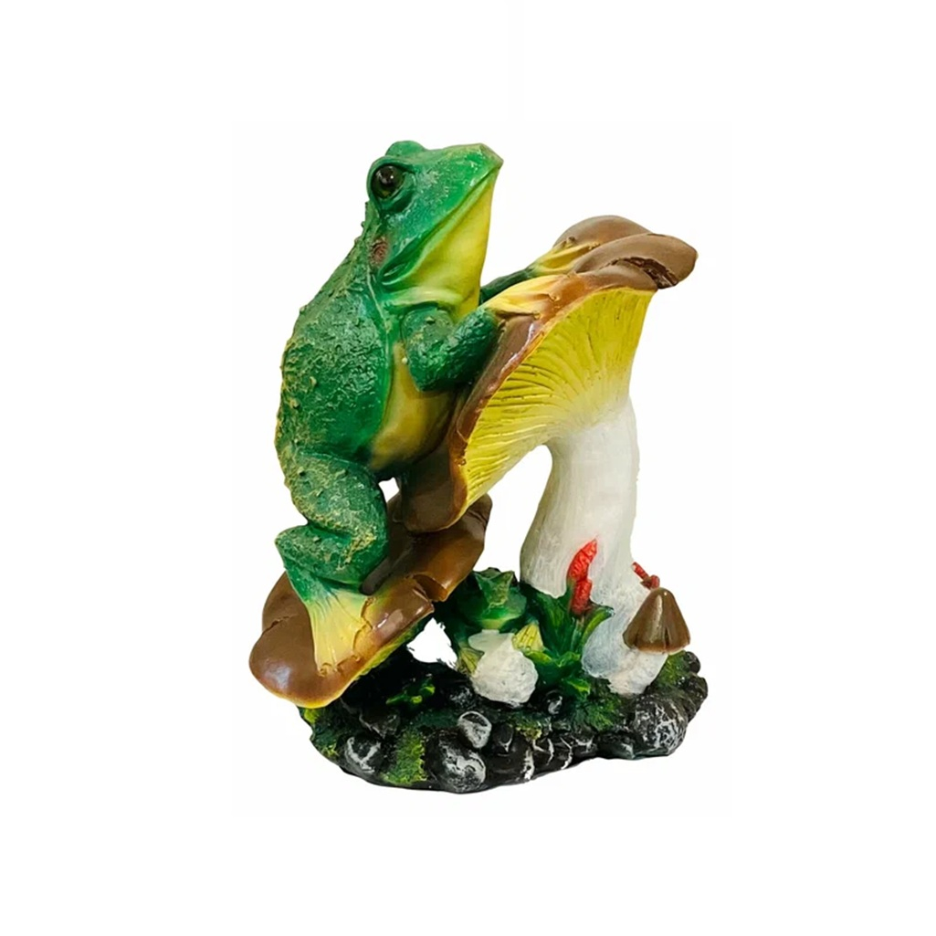 Фигура садовая декоративная Гриб с лягушкой FG-12006-1, полистоун, 36 см