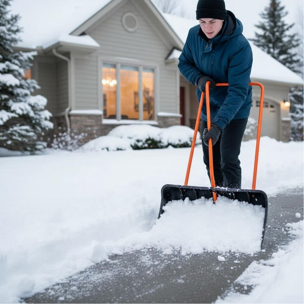 Лопата для снега Центроинструмент Бедуин ЦИ 0365, алюминиевая рукоятка, пластик, скрепер