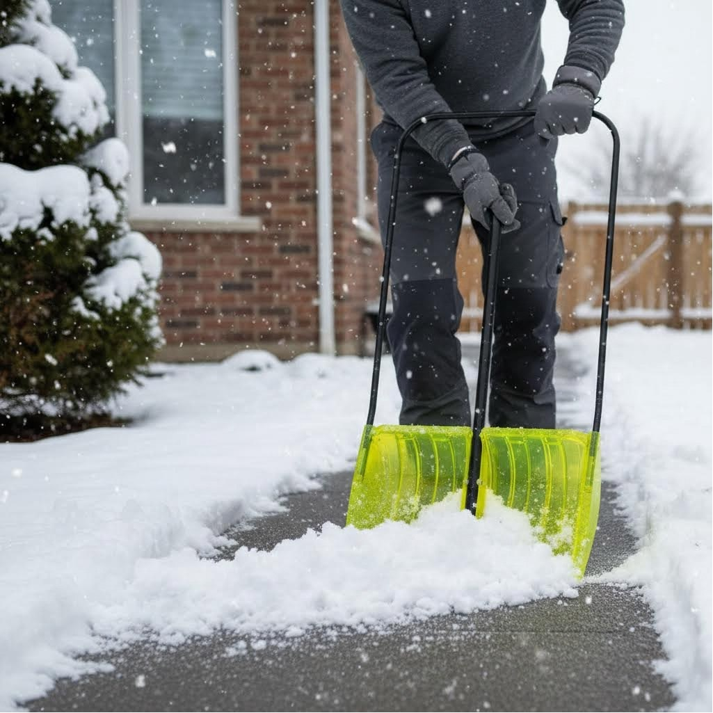 Лопата для снега Центроинструмент Felicita 2529, стальная рукоятка, поликарбонат, скрепер
