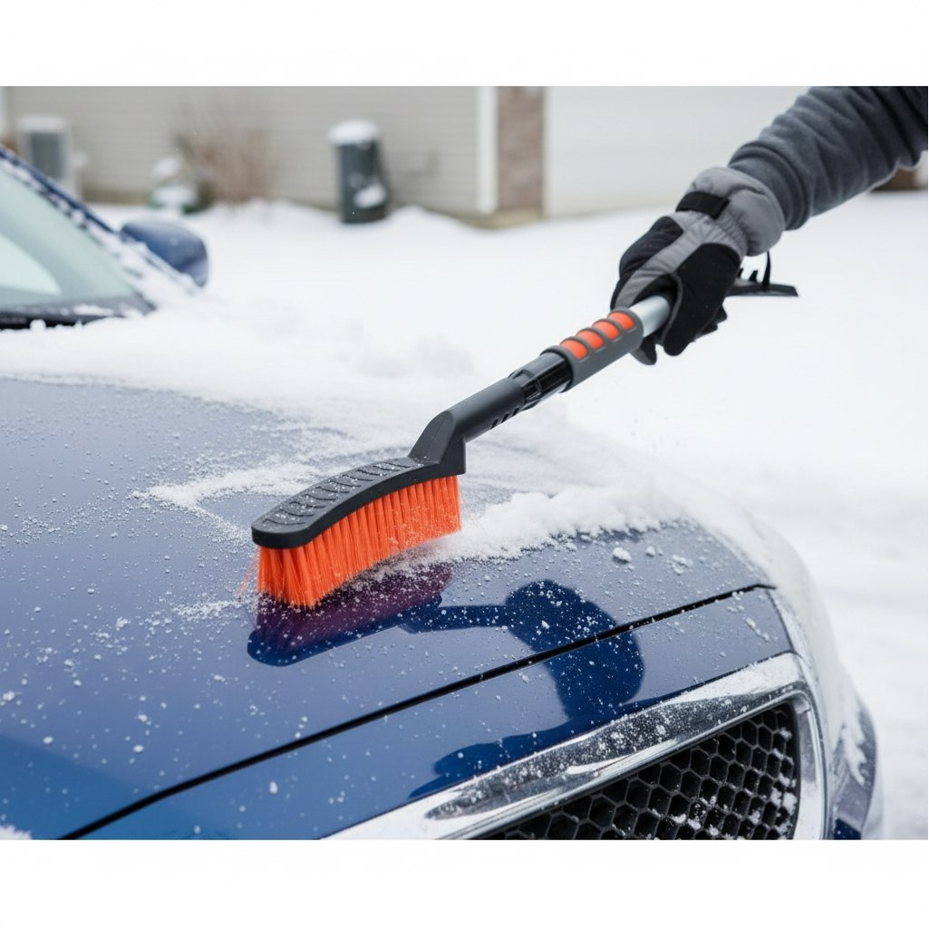 Щётка-сметка для снега Stels 55304, со скребком, автомобильная, телескопическая рукоятка 72.5-100.5 см, пластик