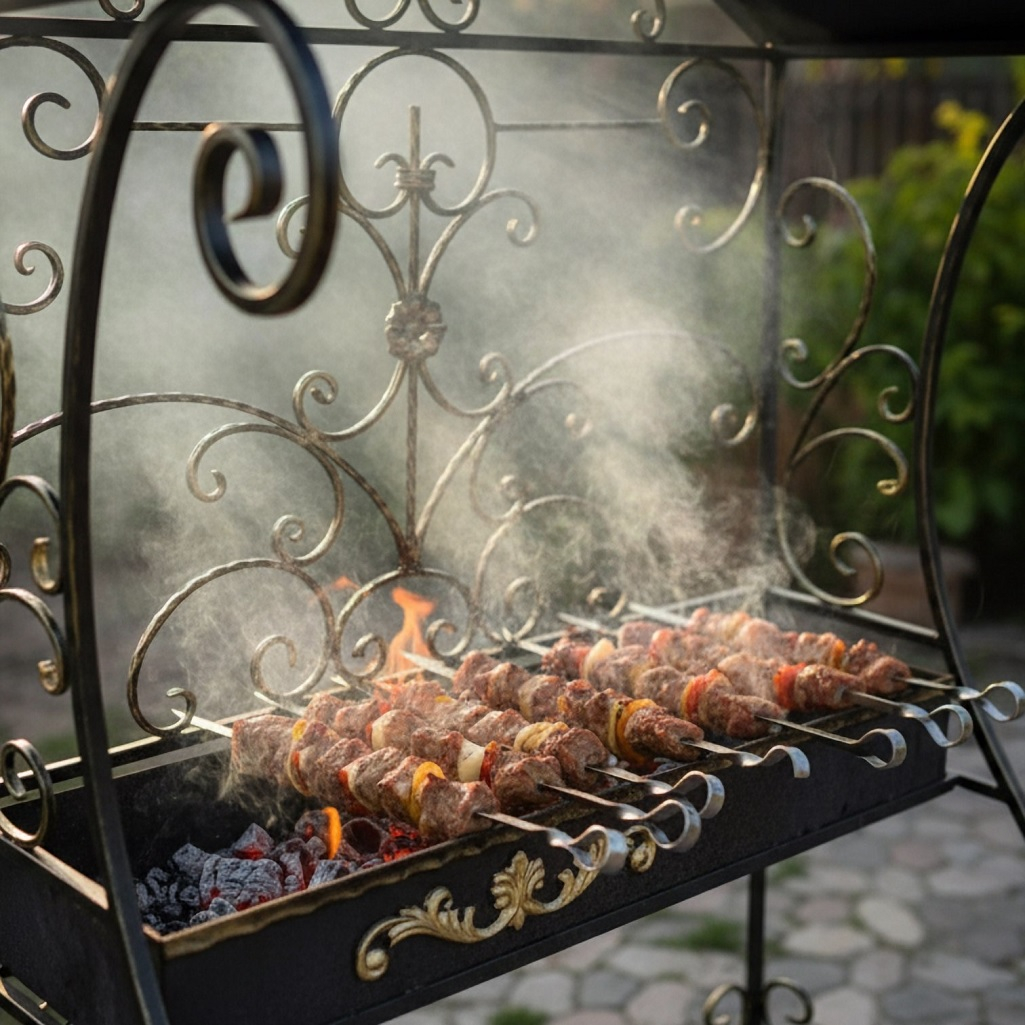 Мангал стальной Вегас, с дровницей и подвесом для казана, 1050х1500х2200 мм