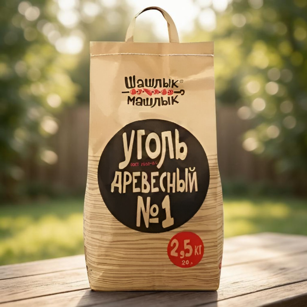 Уголь древесный №1 Шашлык-Машлык для гриля и мангала, 2.5 кг