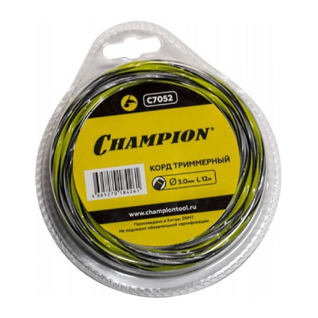 Леска для триммера Champion Tornado C7052, диаметр 3.0 мм, длина 12 м, витой квадрат