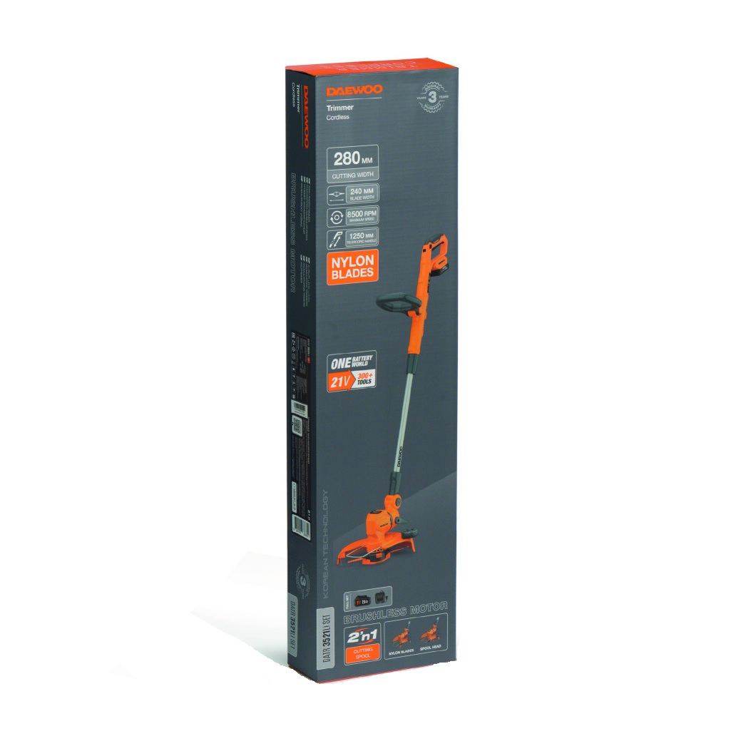 Триммер аккумуляторный Daewoo DATR 3521Li SET, 21В, 1 акк. х 2.5 Ah+з.у