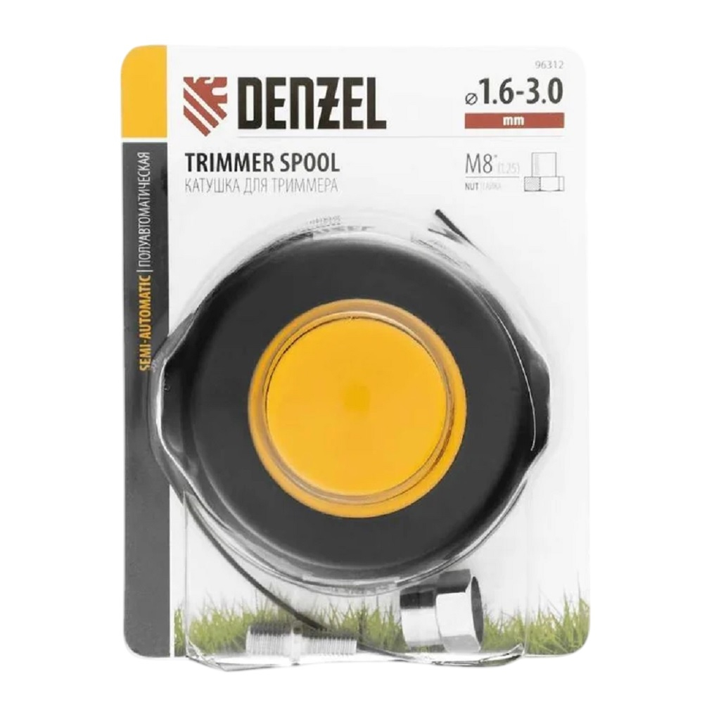 Катушка триммерная Denzel 96312, полуавтомат, леска 2.4 мм, крепление M8x1,25, левая
