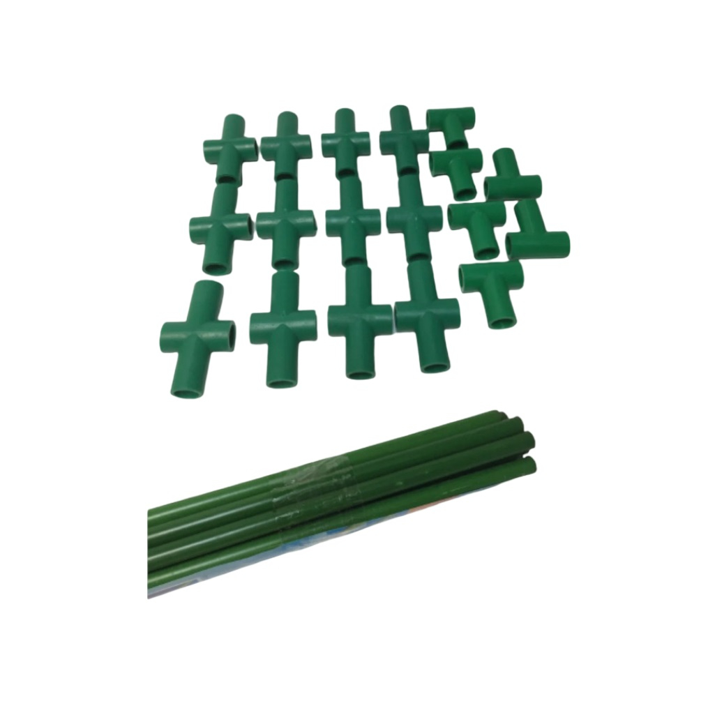 Комплект для сборки и усиления Парника 41627, 15 штук трубок, 6 штук тройников, 12 штук крестовин, пластик, зеленый 