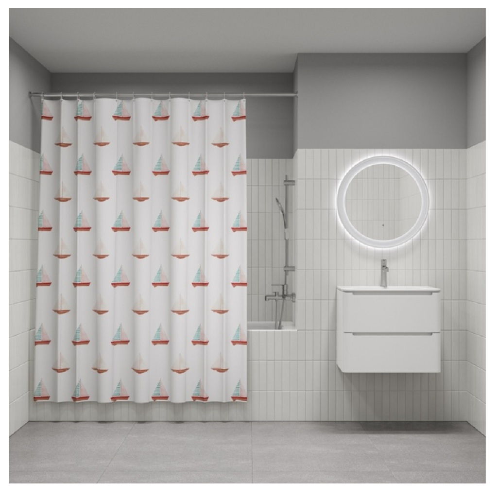 Штора для ванной 3D IDDIS BO01P18I11, полиэстер, 1800х2000 мм, белый