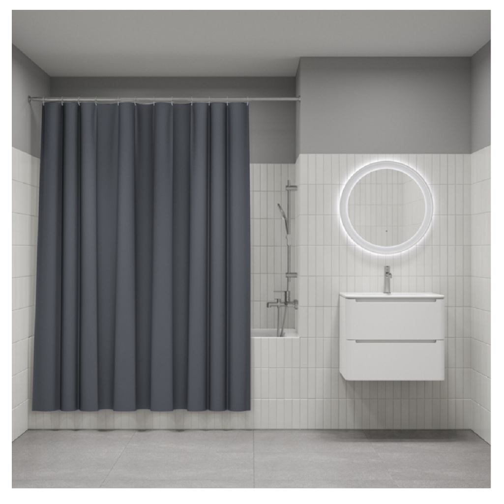 Штора для ванной IDDIS P03PE18I11, полиэтилен, 1800х2000 мм, темно-серый