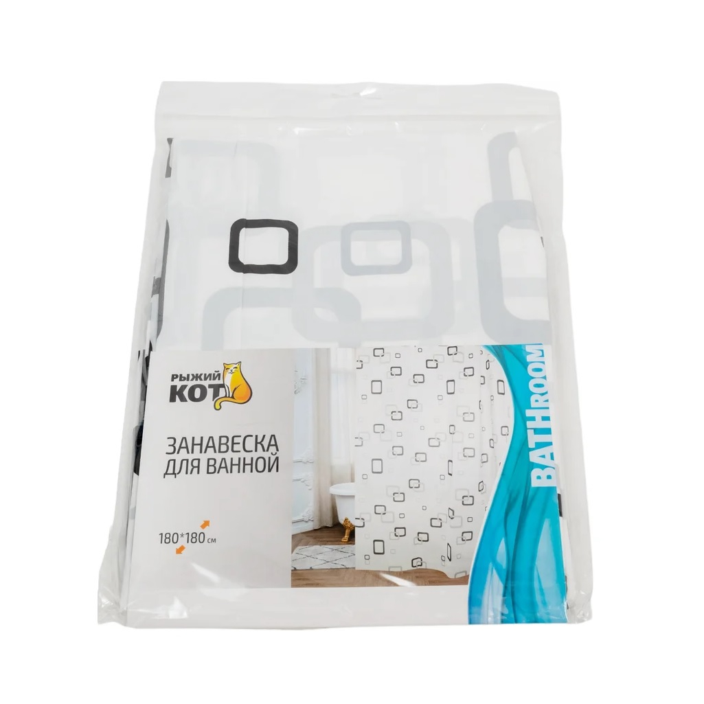Штора для ванной Рыжий Кот Квадраты 232687, 1800х1800 мм, белый