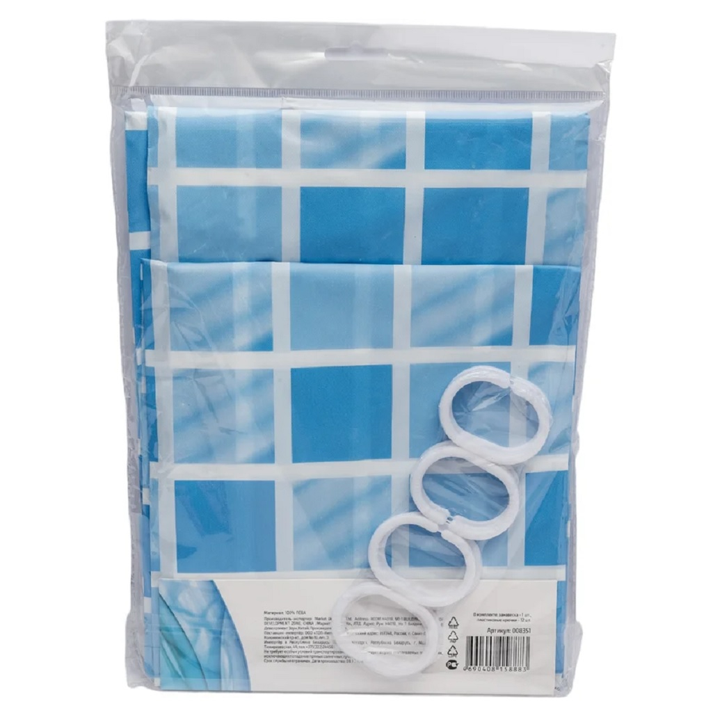 Штора для ванной Рыжий Кот Клетка 236714, 1800х1800 мм, голубой